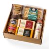 gift box with two cheeses, nuts, salami and crackers